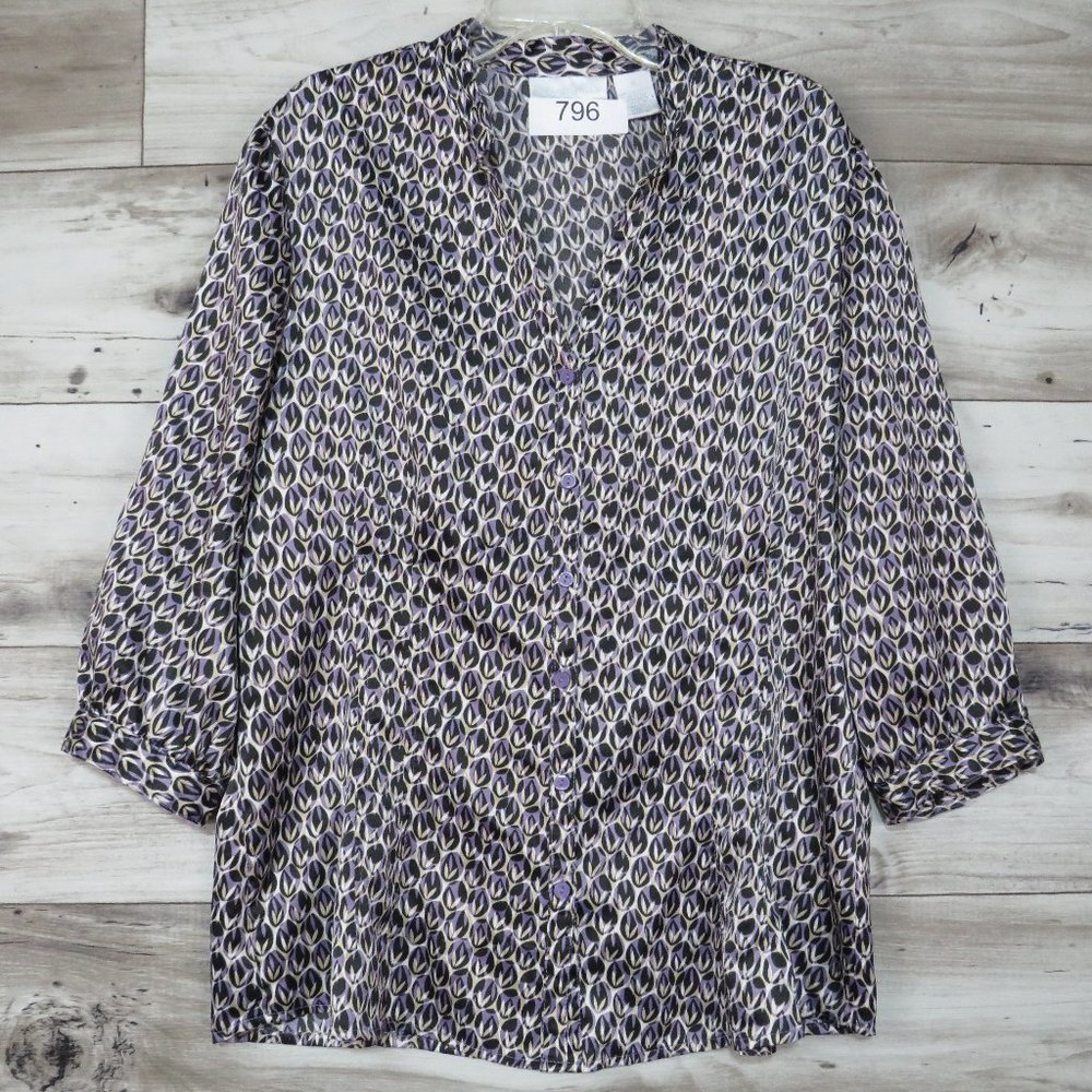 Worthington* Women's Half Sleeve V-Neck Button Down Curve Hem Size~ Size 16‎